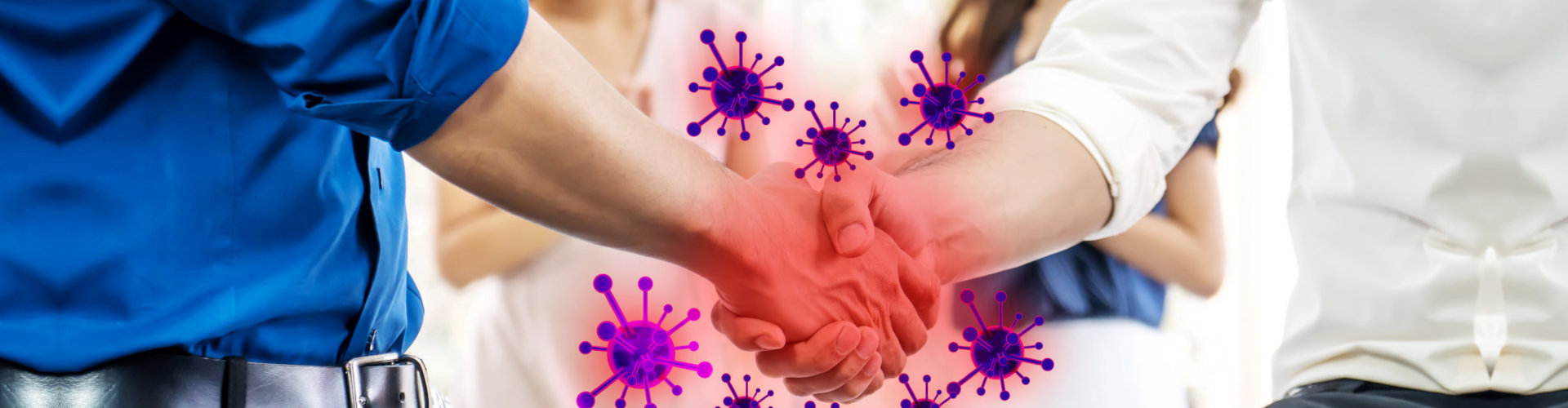 Hand shake warning, Coronavirus or COVID-19 attack concept